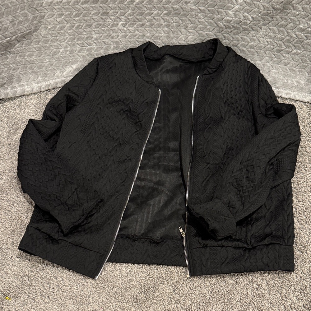 SHEIN Black Textured Bomber Jacket